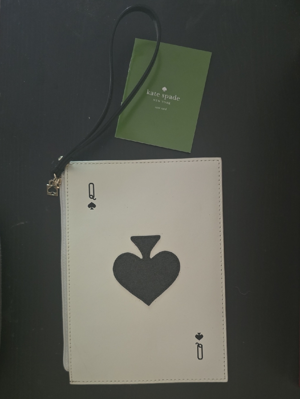 kate spade Cream Wristlet with Black Queen of Spades Motif